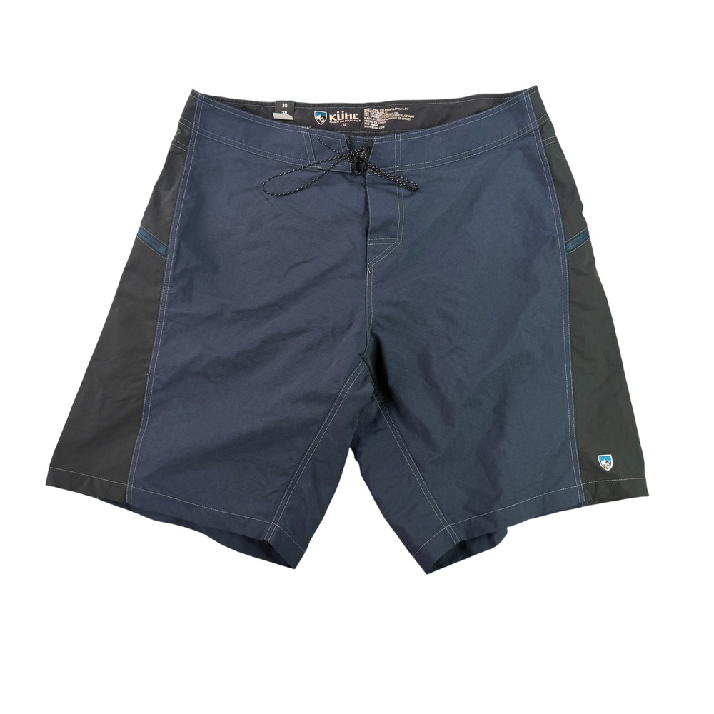 Kuhl Mutiny Technical Boardshorts Mens 38 Navy Black Stretch Swim Trunks Shorts